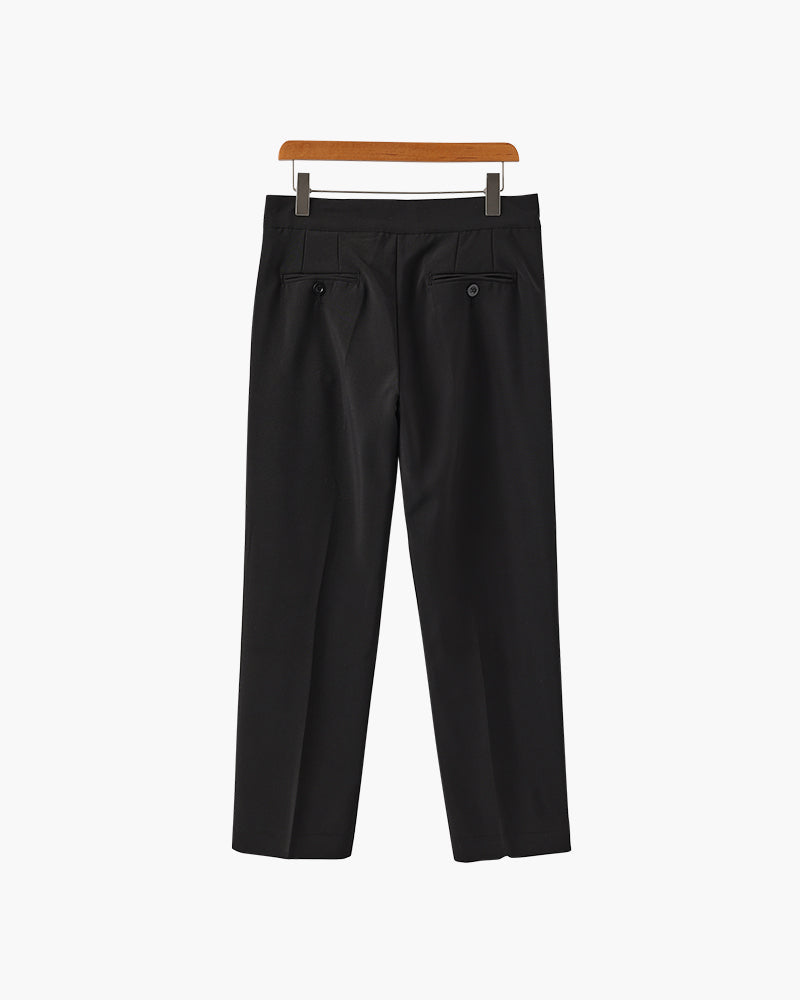 Men's High Waist Pleated Trousers with Side Adjusters - Black