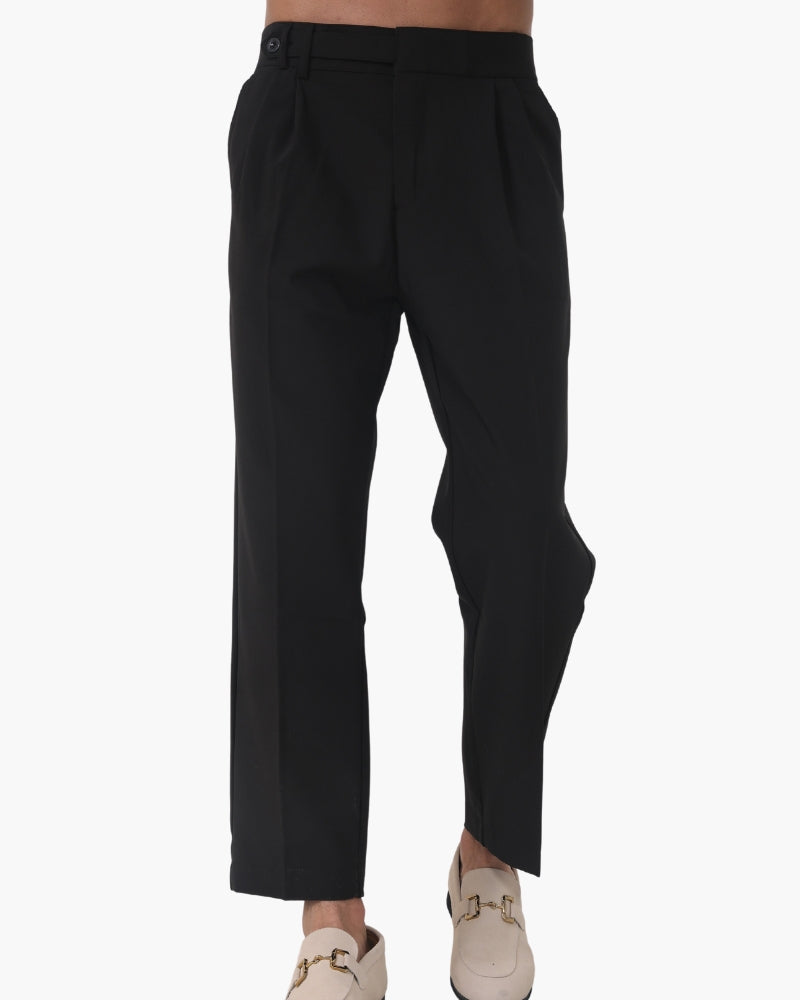 Men's High Waist Pleated Trousers with Side Adjusters