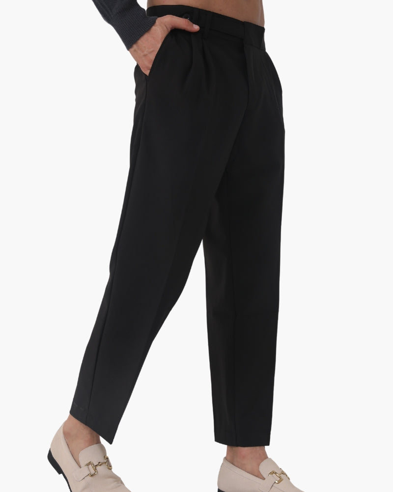 Men's High Waist Pleated Trousers with Side Adjusters