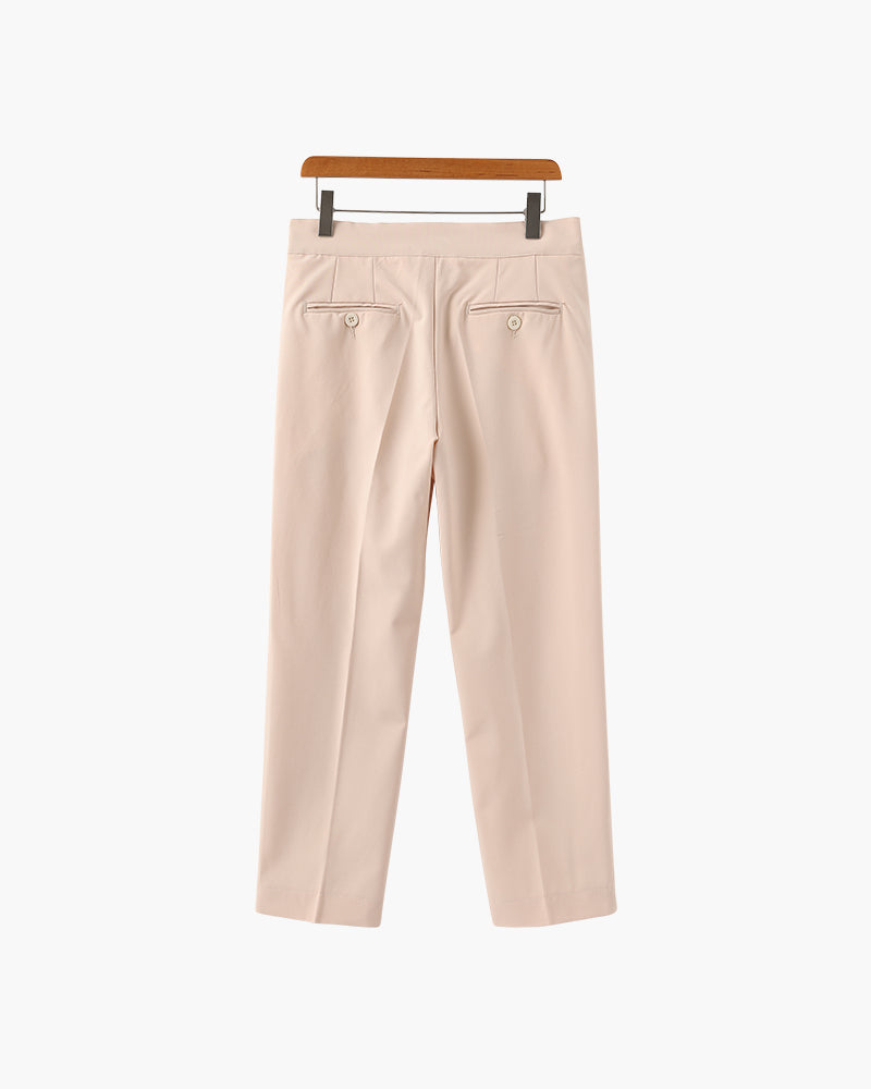 Men's High Waist Pleated Trousers with Side Adjusters