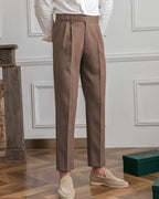 Men's High Waist Pleated Trousers with Side Adjusters