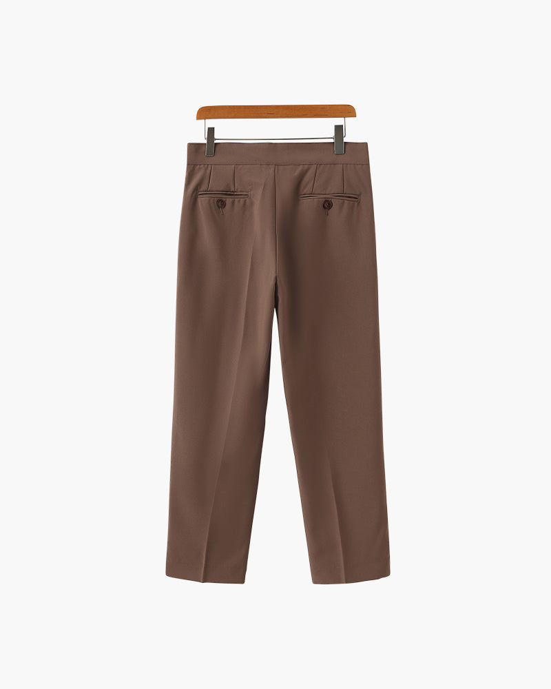 Men's High Waist Pleated Trousers with Side Adjusters