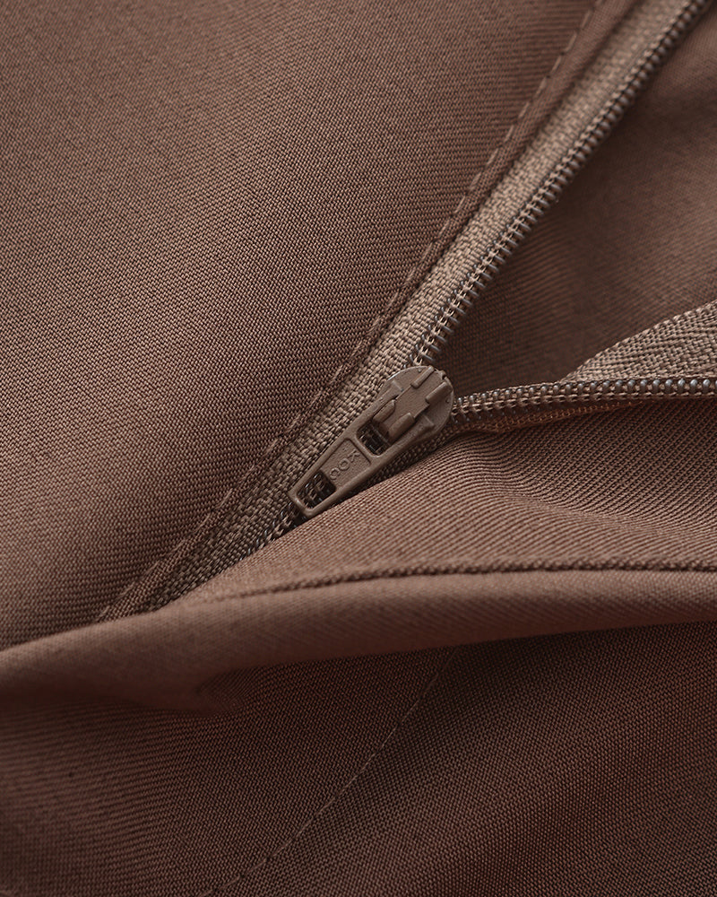 Men's High Waist Pleated Trousers with Side Adjusters