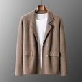 Men's Knit Blazer with Patch Pockets and Double-Breasted Front - Camel