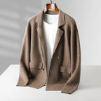 Men's Knit Blazer with Patch Pockets and Double-Breasted Front