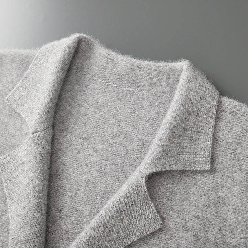 Men's Knit Blazer with Patch Pockets and Double-Breasted Front