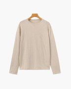 Men's Lightweight Crew Neck Sweater with Ribbed Trims - Beige