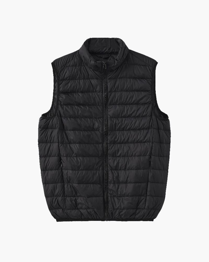 Men's Lightweight Quilted Puffer Vest with Stand Collar - Black