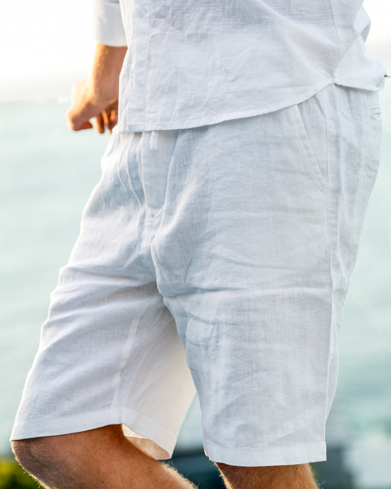 Men's Linen-Look Drawstring Shorts with Side Pockets
