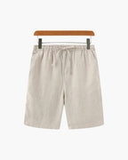 Men's Linen-Look Drawstring Shorts with Side Pockets - Beige