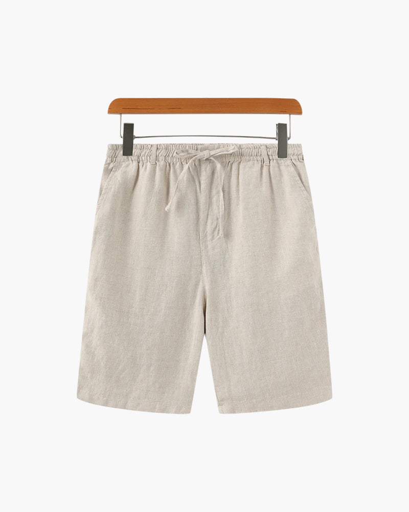 Men's Linen-Look Drawstring Shorts with Side Pockets - Beige