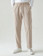 Men's Linen-Look Straight Trousers with Drawstring Waist