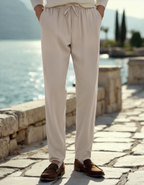 Men's Linen-Look Straight Trousers with Drawstring Waist