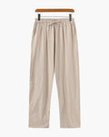 Men's Linen-Look Straight Trousers with Drawstring Waist - Beige