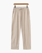 Men's Linen-Look Straight Trousers with Drawstring Waist - Beige