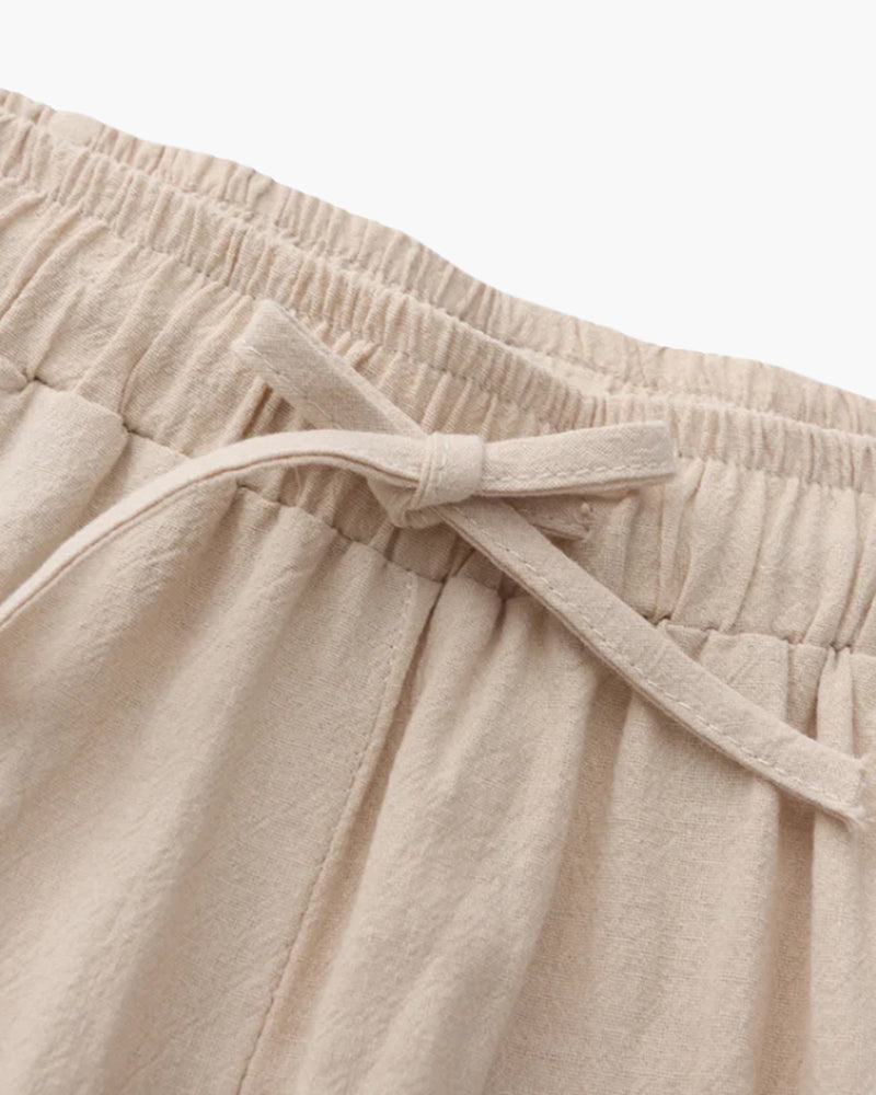 Men's Linen-Look Straight Trousers with Drawstring Waist