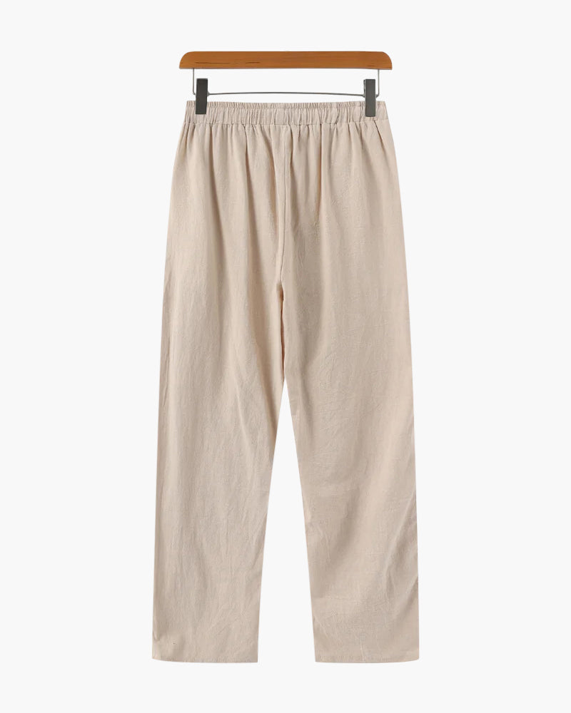 Men's Linen-Look Straight Trousers with Drawstring Waist