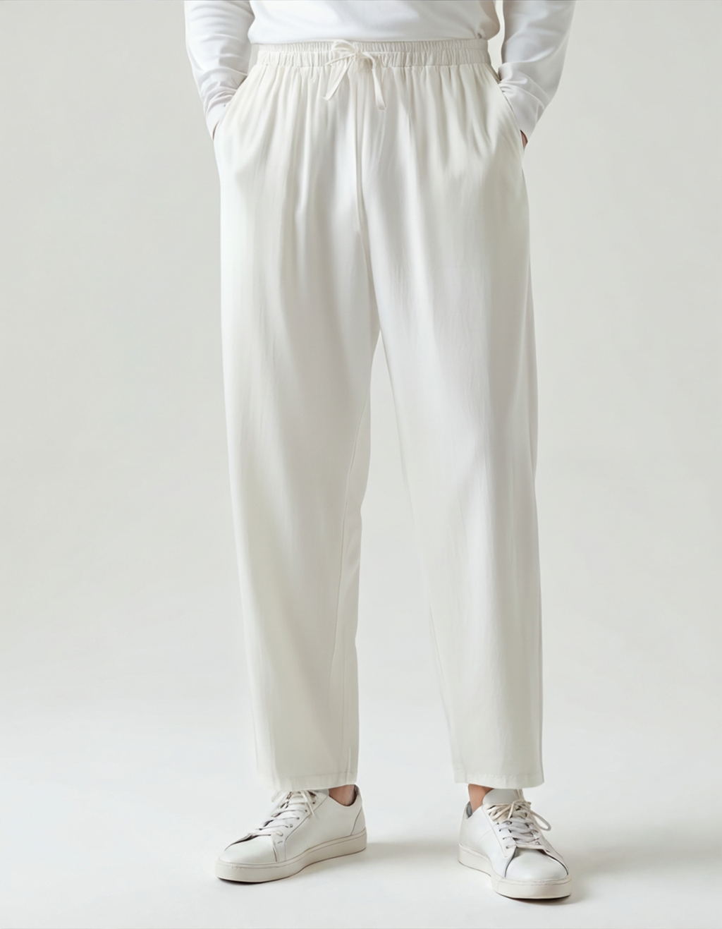 Men's Linen-Look Straight Trousers with Drawstring Waist