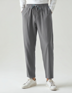 Men's Linen-Look Straight Trousers with Drawstring Waist