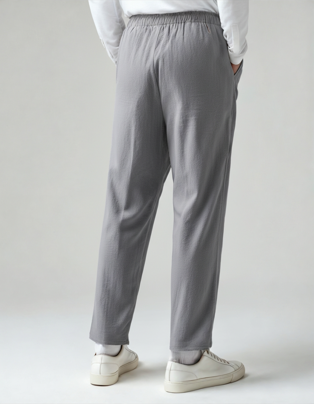 Men's Linen-Look Straight Trousers with Drawstring Waist