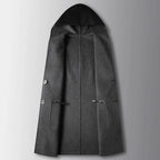 Men's Long Hooded Coat with Contrast Facing and Button Front