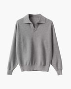 Men's Long Sleeve Knit Polo Sweater with Open Collar