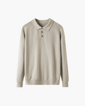 Men's Long Sleeve Knit Polo with Button Placket - Beige
