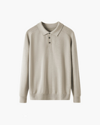 Men's Long Sleeve Knit Polo with Button Placket - Beige