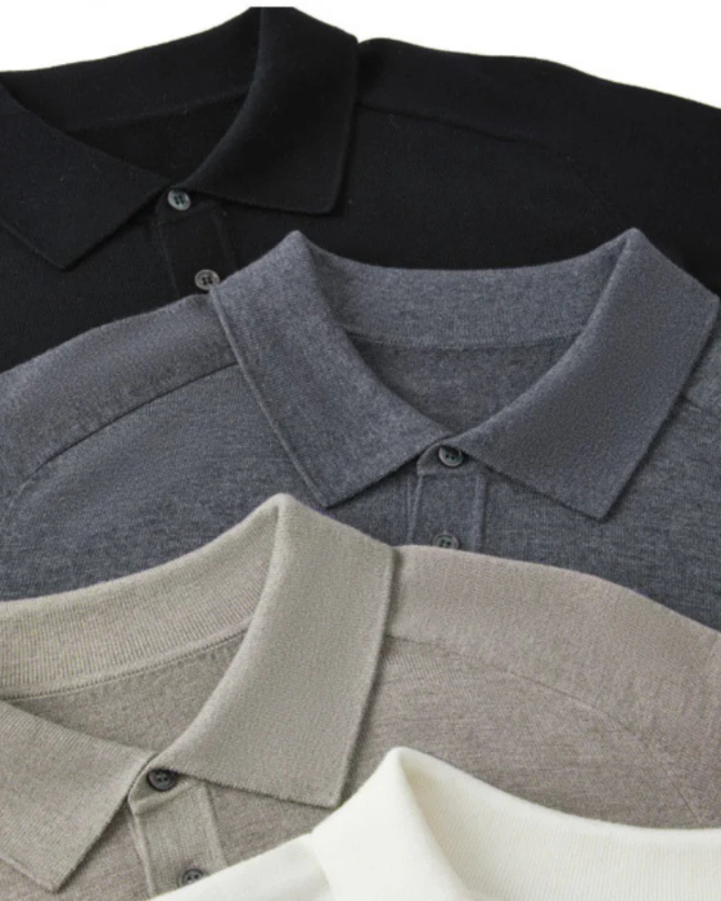 Men's Long Sleeve Knit Polo with Button Placket