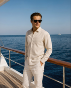 Men's Long Sleeve Linen-Look Shirt with Point Collar