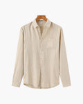 Men's Long Sleeve Linen-Look Shirt with Point Collar - Beige