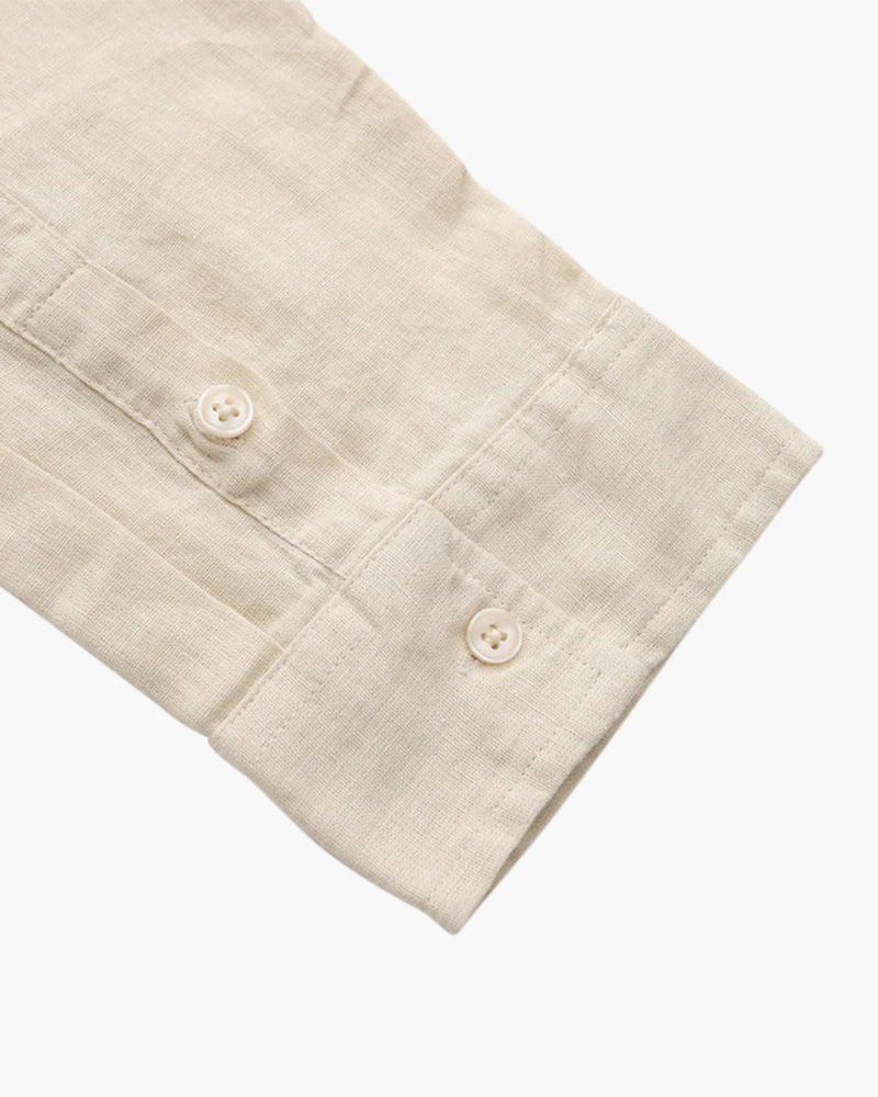 Men's Long Sleeve Linen-Look Shirt with Point Collar