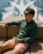 Men's Long Sleeve Linen-Look Shirt with Point Collar