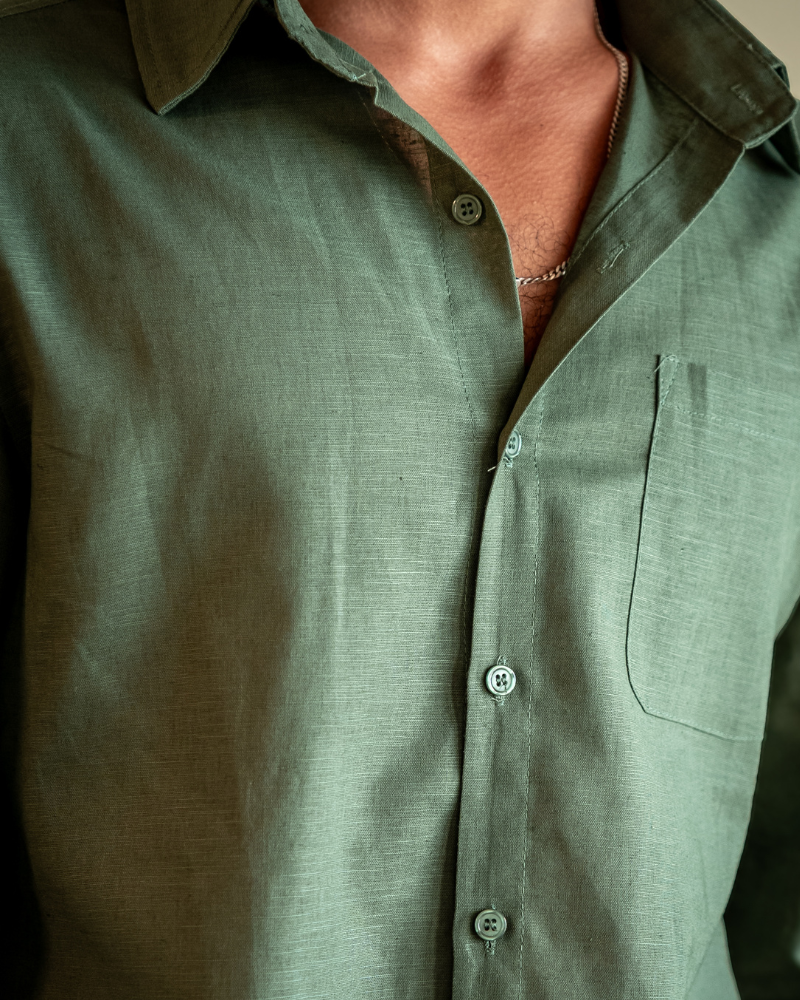 Men's Long Sleeve Linen-Look Shirt with Point Collar