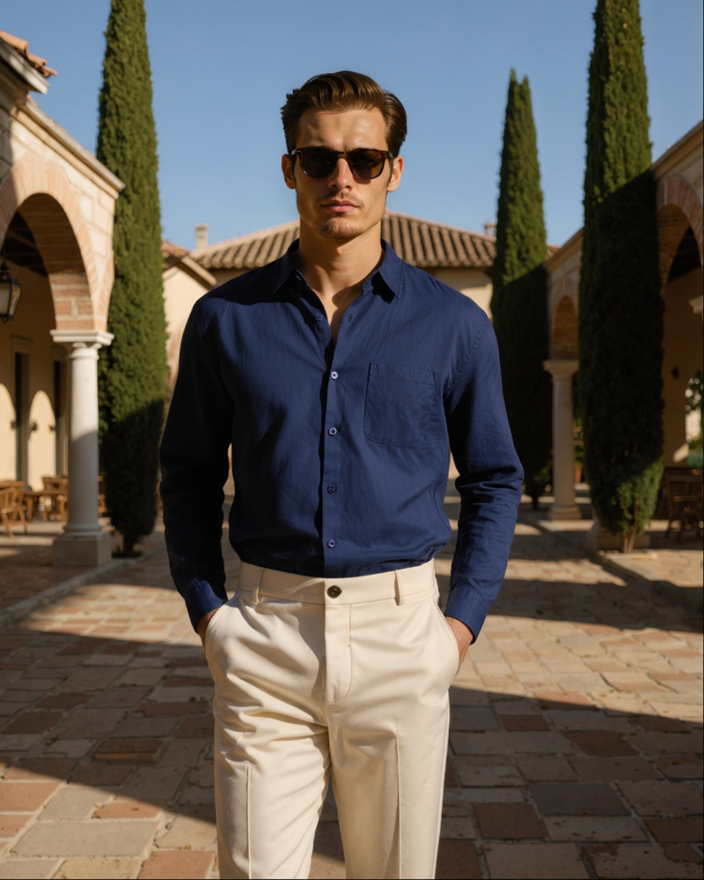Men's Long Sleeve Linen-Look Shirt with Point Collar