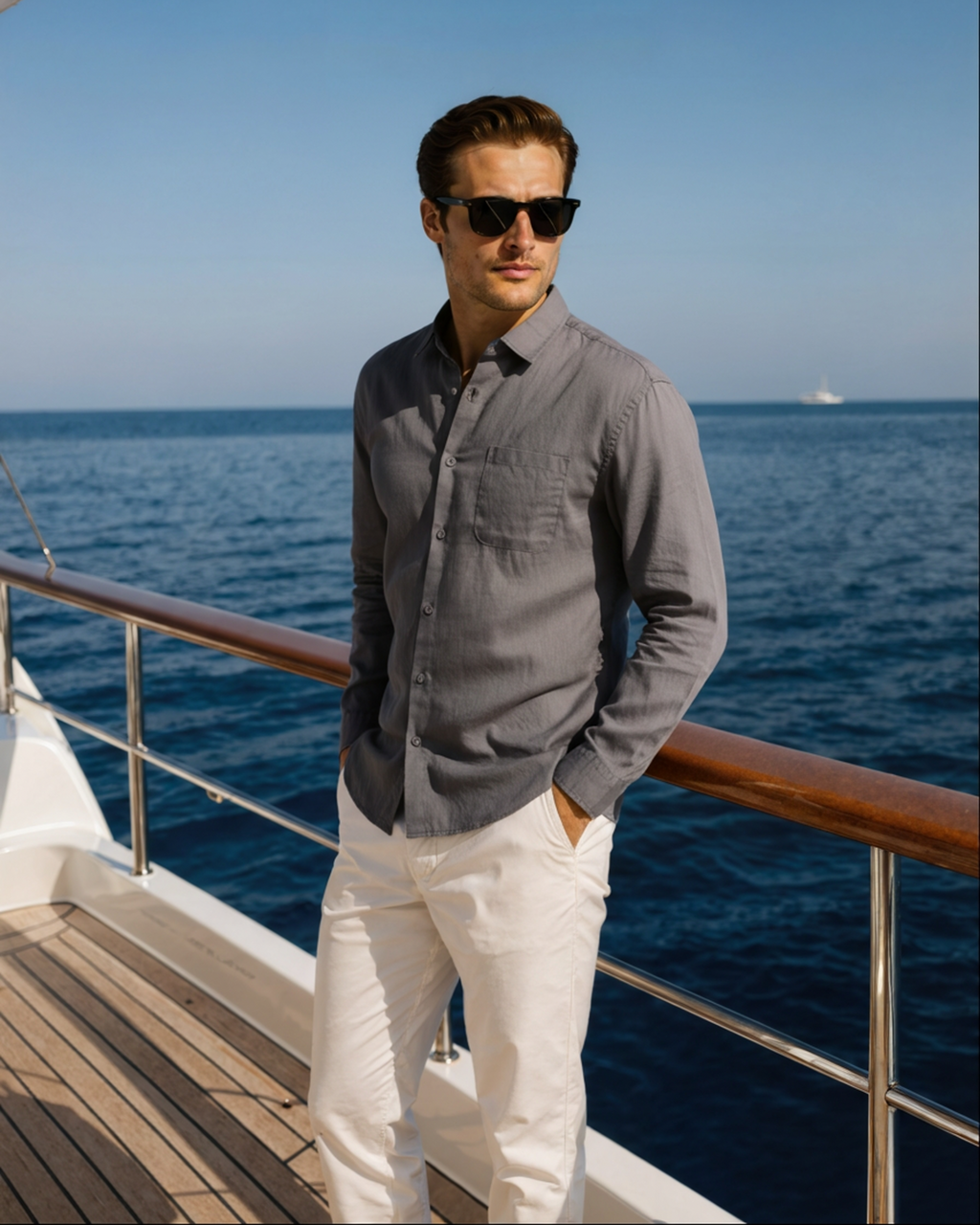 Men's Long Sleeve Linen-Look Shirt with Point Collar
