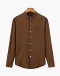 Men's Mandarin Collar Shirt with Relaxed Textured Weave - Brown