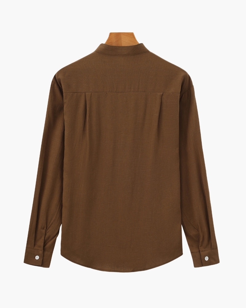 Men's Mandarin Collar Shirt with Relaxed Textured Weave
