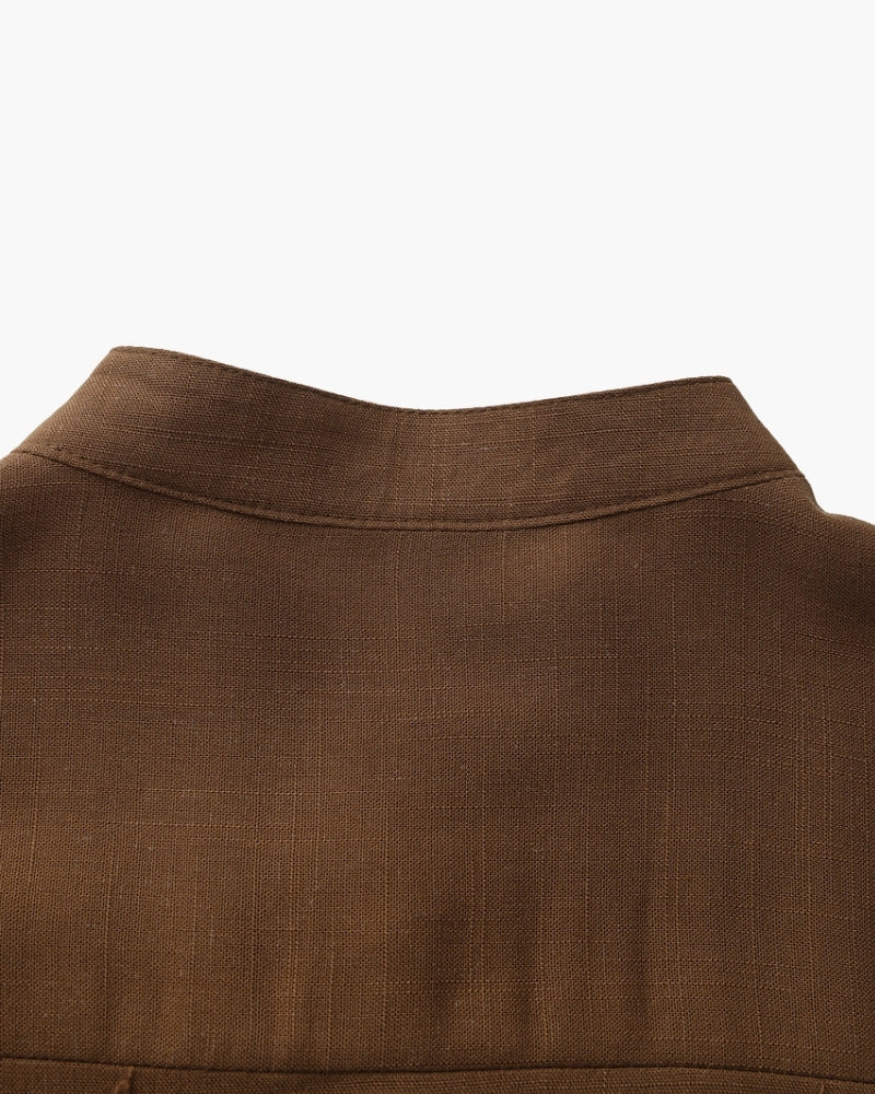 Men's Mandarin Collar Shirt with Relaxed Textured Weave