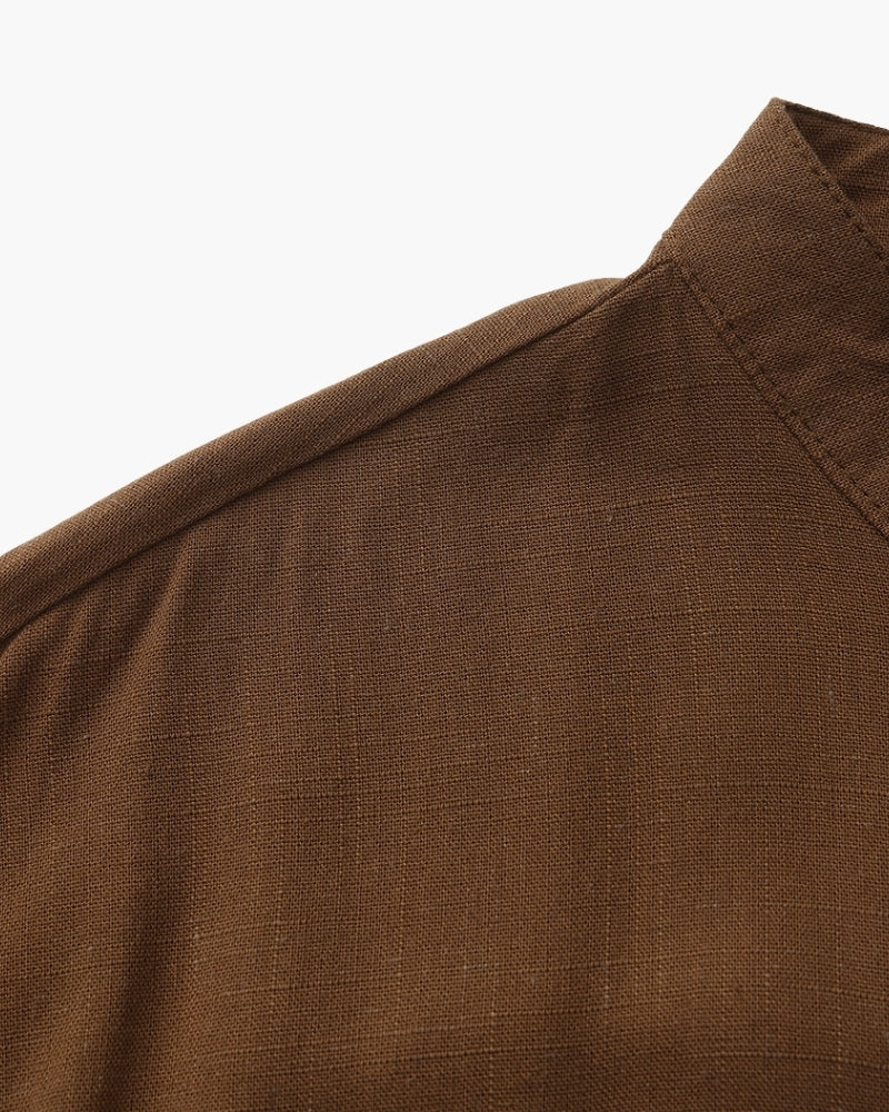 Men's Mandarin Collar Shirt with Relaxed Textured Weave