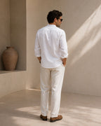 Men's Mandarin Collar Shirt with Relaxed Textured Weave