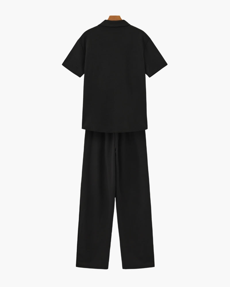 Men's Matching Polo and Trouser Set with Camp Collar