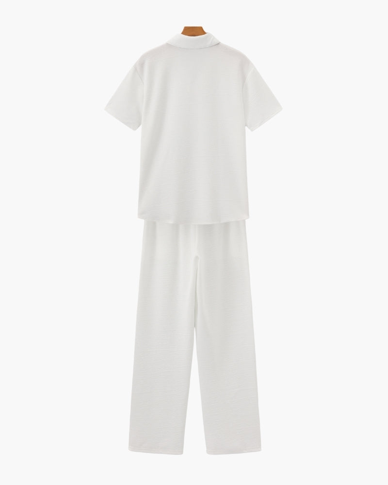 Men's Matching Polo and Trouser Set with Camp Collar