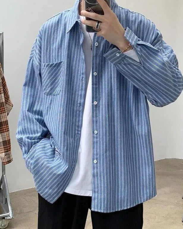 Men's Oversized Striped Shirt with Long Sleeves