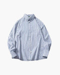 Men's Oversized Striped Shirt with Long Sleeves - Light Blue