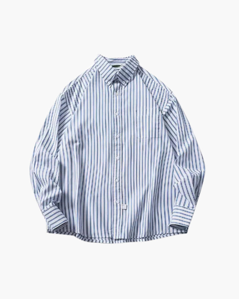 Men's Oversized Striped Shirt with Long Sleeves - Light Blue