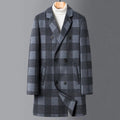 Men's Plaid Overcoat with Notched Lapels and Quilted Lining - Slate Gray