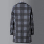 Men's Plaid Overcoat with Notched Lapels and Quilted Lining