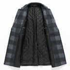 Men's Plaid Overcoat with Notched Lapels and Quilted Lining