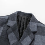 Men's Plaid Overcoat with Notched Lapels and Quilted Lining